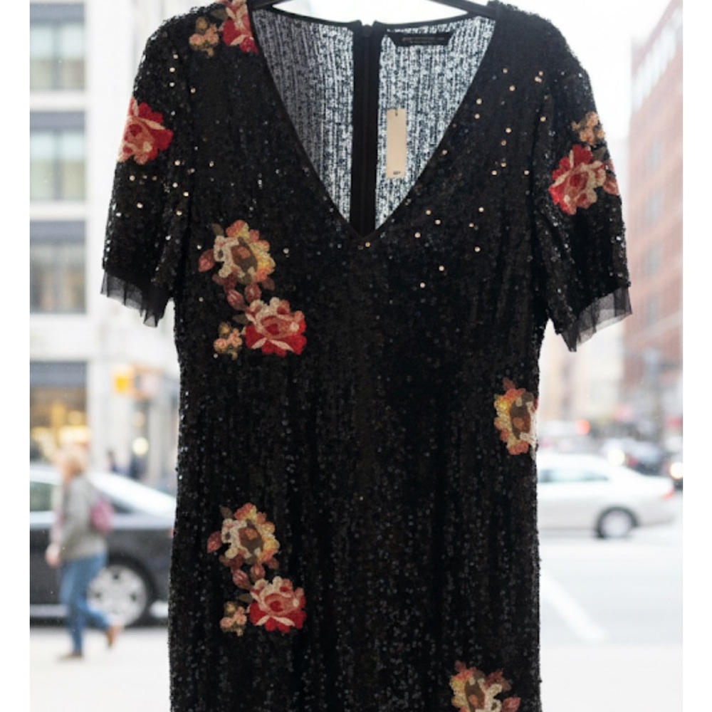 Zara Black Sequin Dress with Floral Accents or long tunic